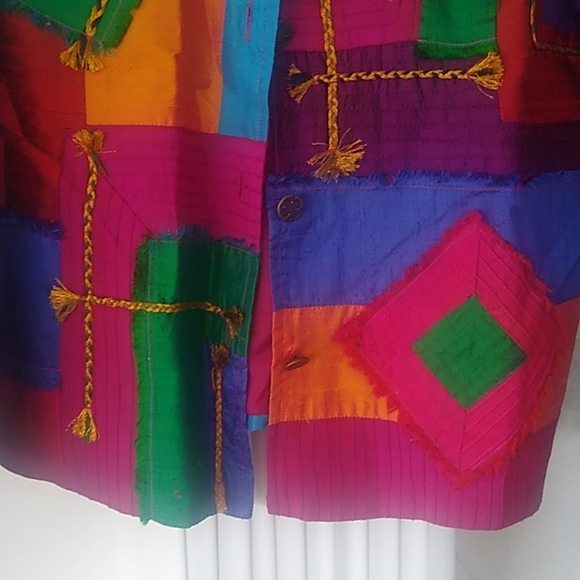 Coldwater Creek Jacket Large Red pink Blue Silk - Picture 3 of 10